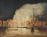 C.O. Zeuthen, A mill burning in Christianshavn.