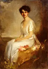 Artúr Lajos Halmi, Portrait of an Elegant Young Woman in a White Dress