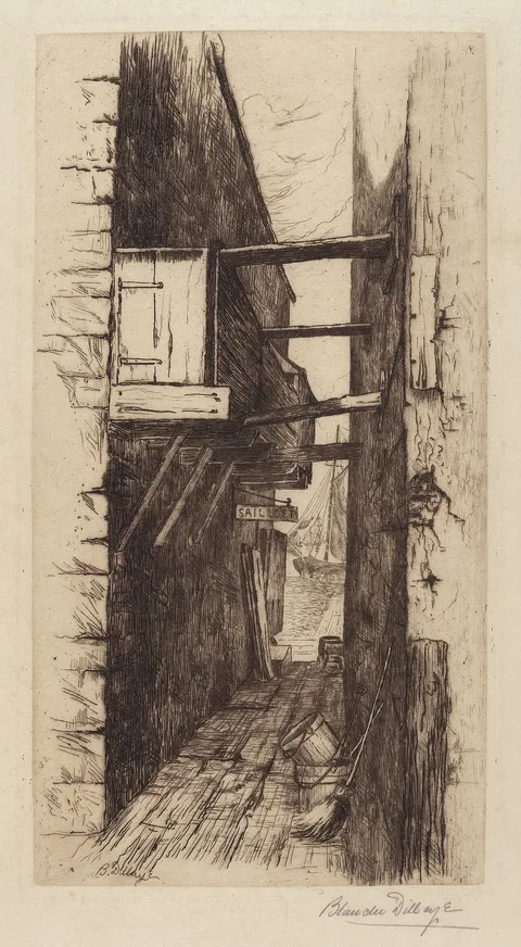 Blanche Dillaye, Untitled (Alleyway with View of a Harbor)