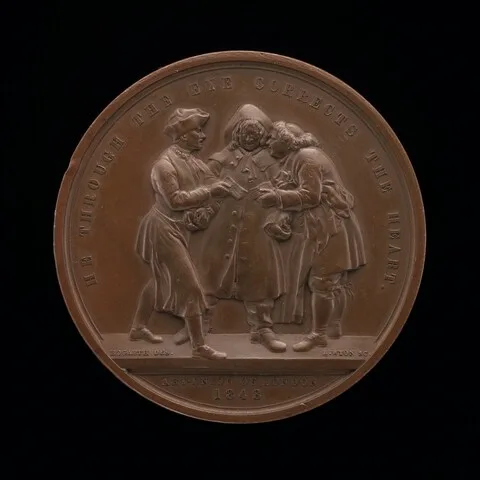 Leonard Charles Wyon, Canvassing for Votes (central scene from a painting by William Hogarth) [reverse]