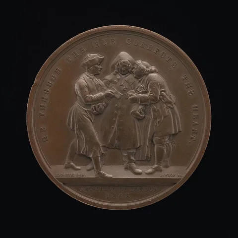 Leonard Charles Wyon, Canvassing for Votes (central scene from a painting by William Hogarth) [reverse]