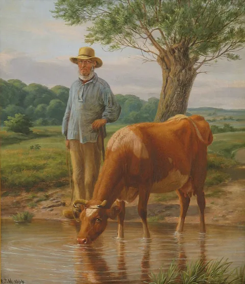 Andreas Peter Madsen, A farmer lets his cow drink.