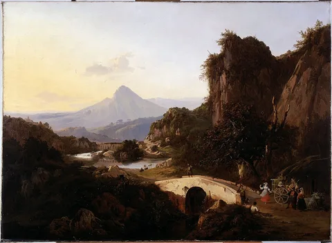 Edouard De Vigne, Italian Landscape with Dancing Figures