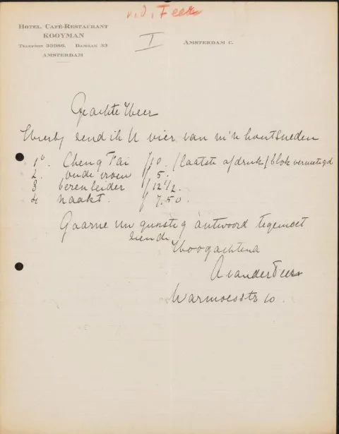Anneke van der Feer, Brief aan jonkheer Hendrik Teding van Berkhout (1879-1969)