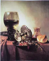 Adriaen Jansz Kraen, Still life with roemer and fallen tazza with inverted berkemeyer on a table
