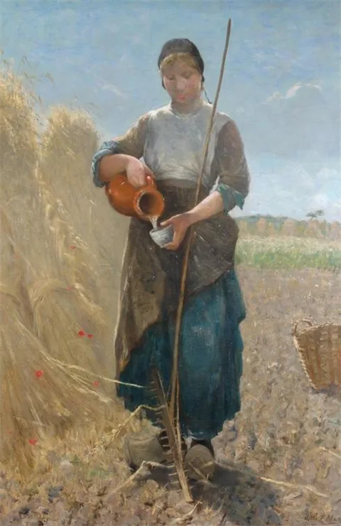 David de la Mar, A young women in the fields pouring water from a jug