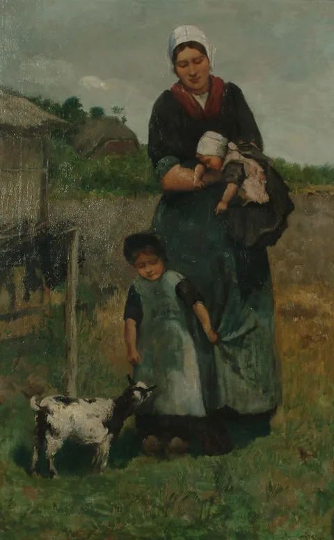 David de la Mar, A young family with a goat in a landscape