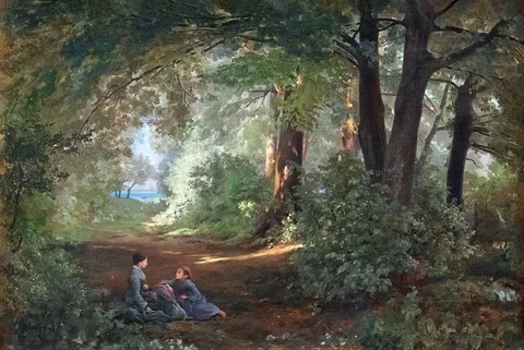 Firmin Salabert, Conversation dans une allée près du lac