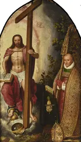 Gillis Claeissens, Portrait of the abbot Robert Holman, of abbey Onze-Lieve-Vrouw ter Duinen, kneeling before Christ