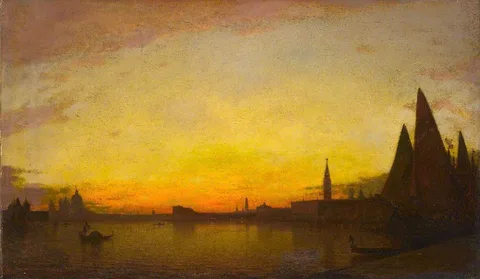 Amédée Rosier, Sunset Scene, Canal San Marco, Venice