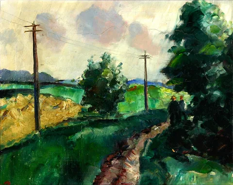 Willy Bille, Landscape scenery with a couple walking on a country road.