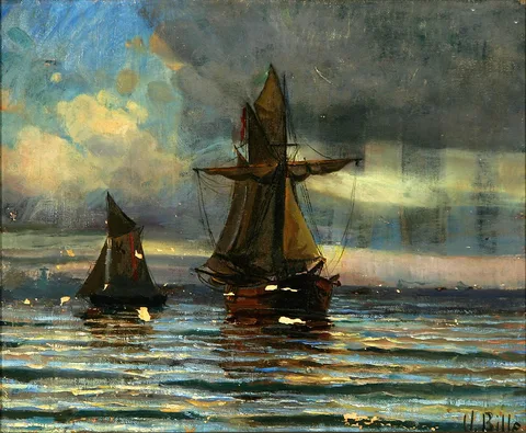 Willy Bille, Two sailing ships at dusk.