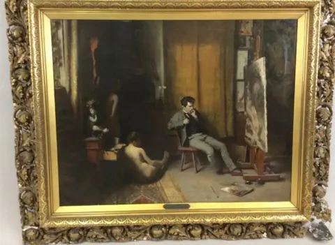 Charles Van Havermaet, Artist in his studio with a model