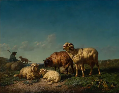 Edward Woutermaertens, A Shepherd and his Flock at Rest