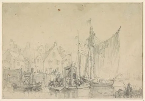Henri Adolphe Schaep, Het vertrek van boten uit een dorp