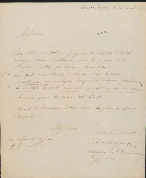 Lorenz Adolf Schönberger, Brief aan een tentoonstellingscommissie