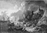 Lucas Smout the Younger, Mountainous Coast with Fishing Boats and Fishermen on the Beach