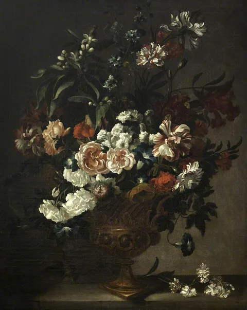 Pieter Hardimé, A Bronze Urn with Flowers on a Ledge