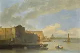 William Pengree Sherlock, London, A View of the River Thames with Hay Barges