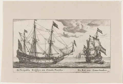 Cornelis Danckerts, The "Vergulde Dolphyn," a Large Merchant Vessel, and the "Kat," a Flute