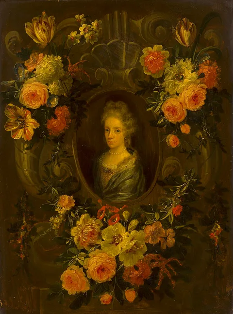 Jan Baptist Morel, Portrait of a Lady Encircled by a Wreath of Flowers