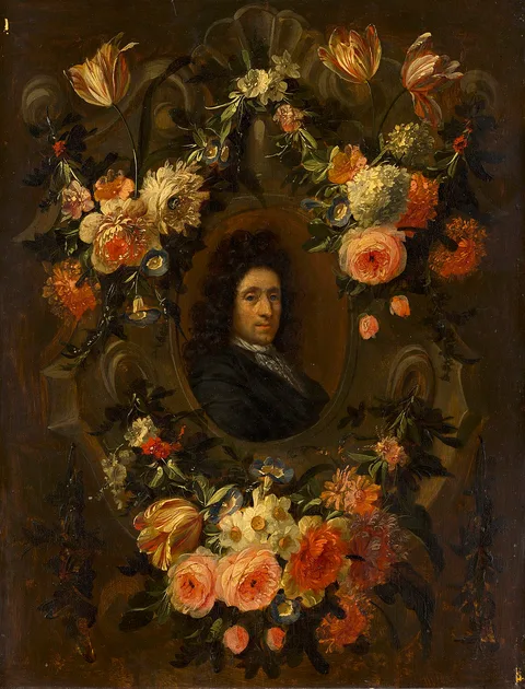 Jan Baptist Morel, Portrait of a Man Encircled by a Wreath of Flowers