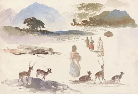 Aaron Edwin Penley, Sheet of Studies of Deer, Figures and Landscape