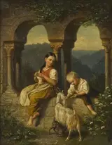 Robert Heck, Idyll with Children and Goats at a Ruin