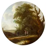 Willem van den Bundel, A Landscape with Figures passing a Pond and a Resting Traveller, a View of Overschie and Rotterdam beyond