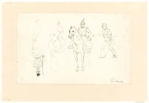 Louis Bombled, Schetsblad met studies van militairen