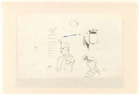 Louis Bombled, Schetsblad met twee studies van een militair en een schets van een wapen