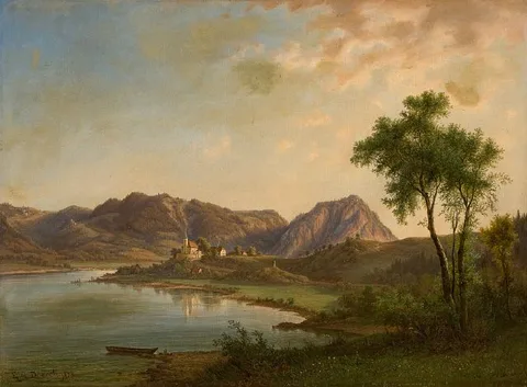 Ernst Gustav Doerell, Church of St. Venceslaus in Valtířov and Kozí vrch (Ziegenberg) near Ústí nad Labem at the Elbe river