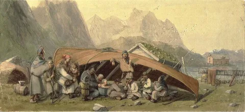 Hans Johan Frederik Berg, Group of Samis by a Boat