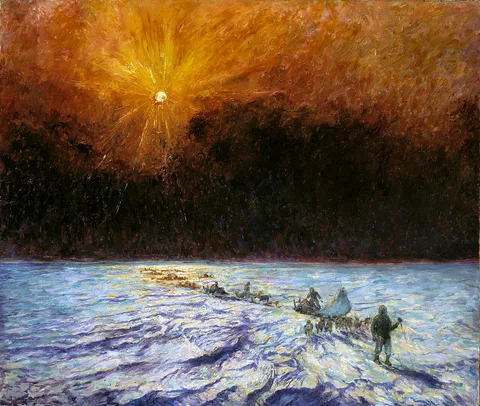 Frank Wilbert Stokes, The Eighth of March--Island Ice, Greenland, 1894, Peary and Party near 6 p.m.