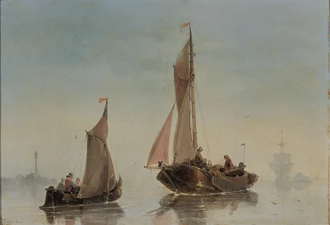 Albert van Beest, Calm Sea with Fishing Boats