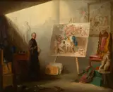 Samuel Drummond, Self-portrait in the artist's studio painting The Death of Nelson