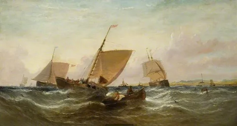 William Calcott Knell, Evening Oyster Boat off Southend Pier