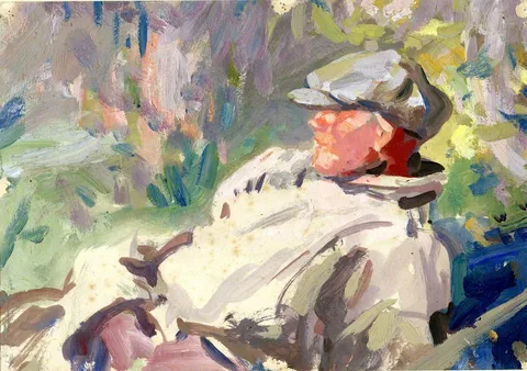 Harry Becker, A Reclining Man in a Cap ('Forgotten then were the disconsolate, the rainy days')