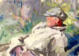 Harry Becker, A Reclining Man in a Cap ('Forgotten then were the disconsolate, the rainy days')