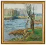 Gustave Albert, French Landscape with Watercourse