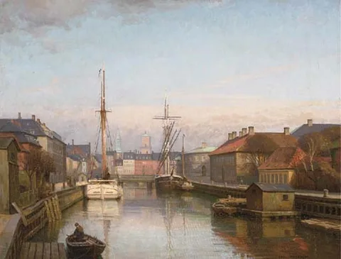 Axel Johansen, Frederiksholms Kanal with the Church of Our Lady in the distance.