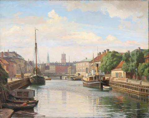 Axel Johansen, Frederiksholms Kanal with the Church of Our Lady in the distance. (1930)