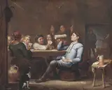 Adriaen Rombouts, Peasants drinking and playing cards in a tavern