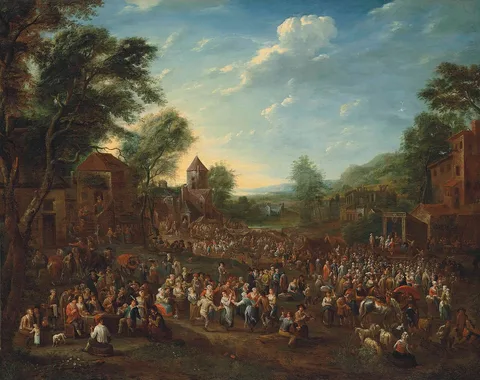 Elisabeth Seldron, A village kermesse with revellers dancing and making merry