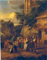 Elisabeth Seldron, Market stall holders and a knife grinder