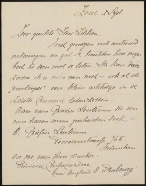 Sara Henze, Brief aan Philip Zilcken
