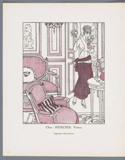 Maurice Taquoy, Gazette du Bon Ton, 1915 - No. 8-9: Advertentie 'Chez Mercier Frères", Tapissiers-Décorateurs