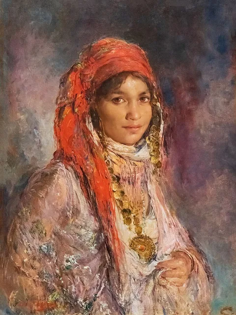 Edouard Verschaffelt, Young girl with red scarf