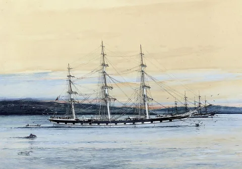 Jack Spurling, Golden Fleece lying at anchor in the roadstead