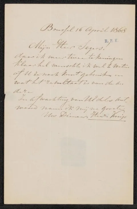 Henri Knip, Brief aan P. Segers